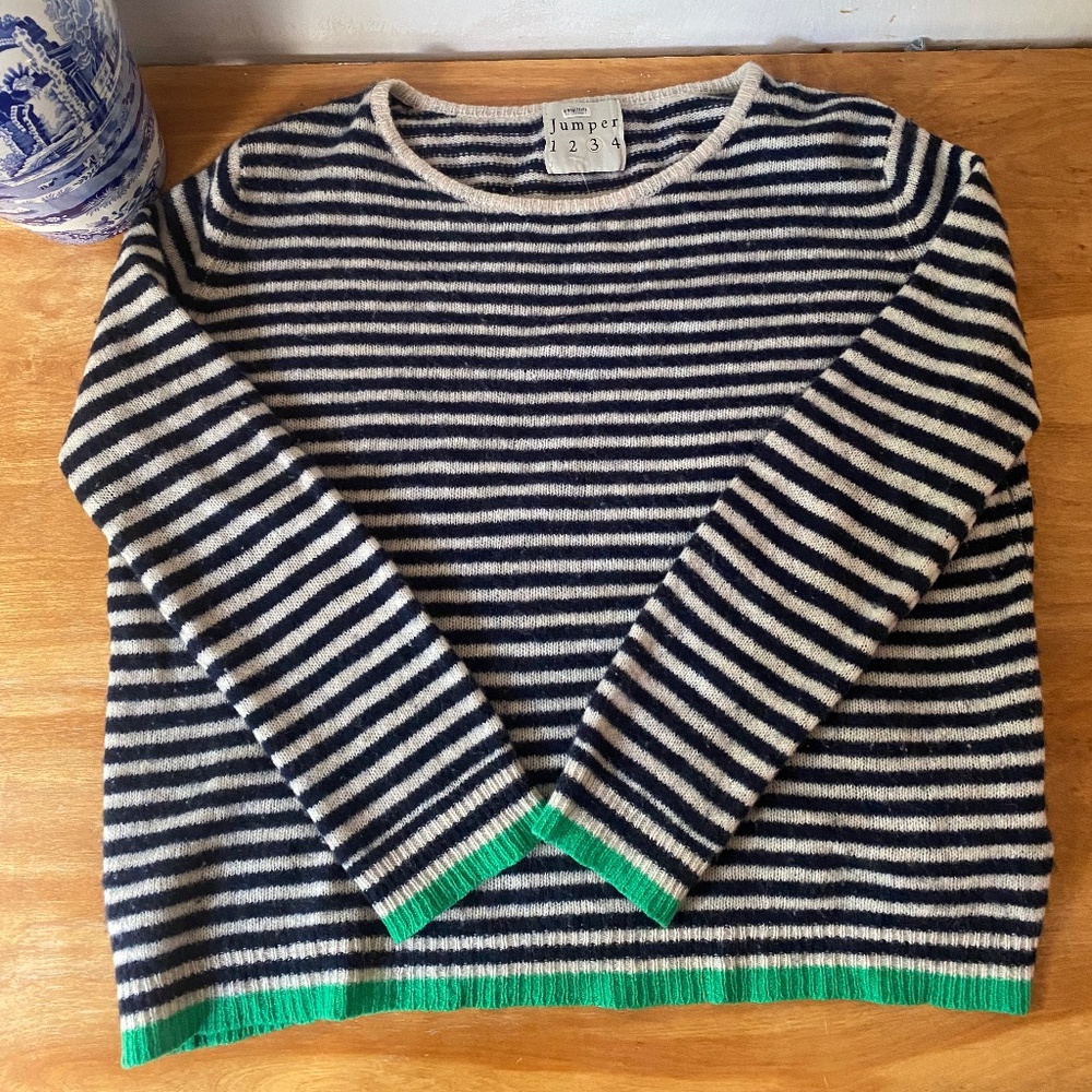 Anthropologie  $205 Jumper 1234 Cashmere Tipped Little Stripe Sweater